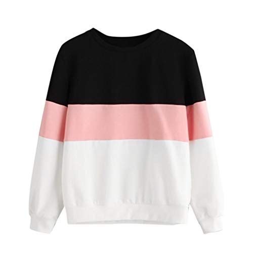Preisvergleich Produktbild Zarupeng Gestreifte Dünne Pullover, Frauen Langarm Streifen Patchwork Sweatshirt mit Rundhalsausschnitt Bluse Oberteile Shirt