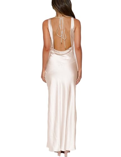 Image of KOUNAI Satin Backless Formal Maxi Dresses for Women Wedding Guest