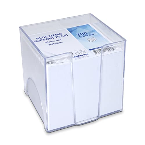 WAYTEX 931150 Bloc mémo de 700 notes blanches 9 x 9 cm avec support plastique transparent