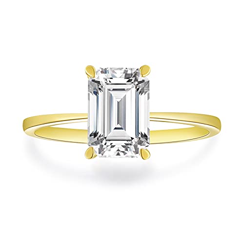 espere 2 Carat Emerald Cut Moissanite Engagement Ring Classic Engagement Ring Solid Gold Plain Ring Band 14K Yellow Gold Bridal Ring Stackable Wedding Ring