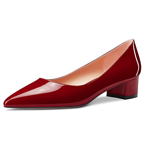 Aachcol Women Pumps Pointed Toe Slip-on Chunky Block Low Heel Dress Shoes Party Wedding Patent 1.5 Inch