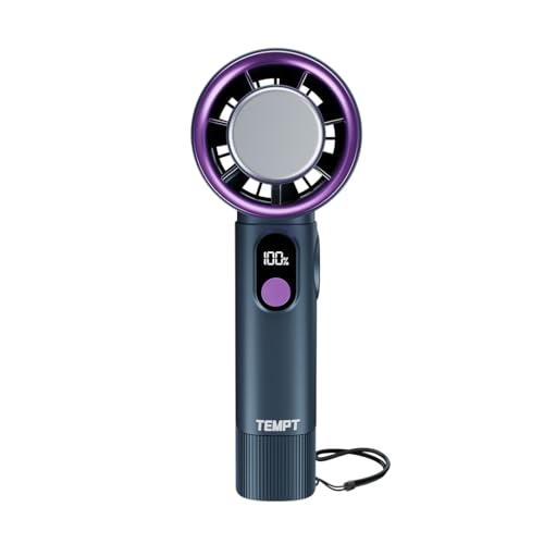 Image of TEMPT ICY Portable Cooling Hand Fan, 14000+ RPM Turbo Speed, USB-C, Grey | 12-Hour Runtime, Ultra Quiet 30dB, Smart LED Display, 4 Speed Settings, USB-C Fast Recharge, 4000mAh Battery, Portable Design