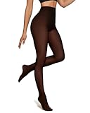 OEAK Womens Fleece Lined Tights Fake Translucent Pantyhose Thermal Opaque High Waisted Winter Legging Footed Sheer Tights 220g Fake Translucent Chocolate L/XL