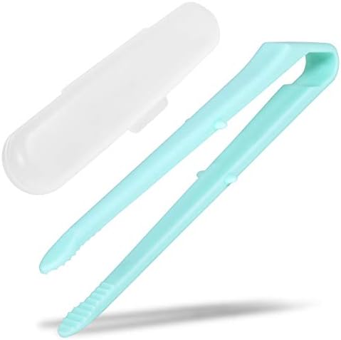 Seki Japan Chip Tong, 5.5 inch Mini Snack Food Tong Light Blue Plastic Body Serrated Tips with Case for Potato Chip Sweets Cookie Nuts Popcorn