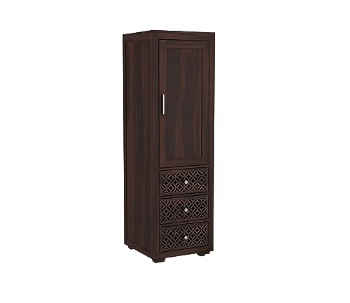 Image of Sheesham Wood Wooden Single Door Wardrobe Organizer for Clothes | - Solid Wood Almirah with 3 Drawers, 3 Shelves - Cupboard for Large Bedroom (Design 13)