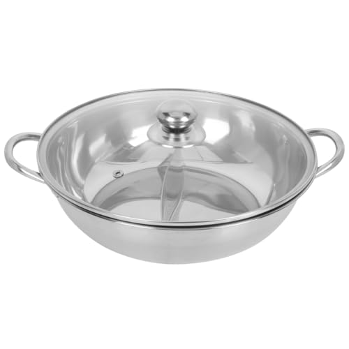 Amosfun Marmite Inox Double Compartiment 11.02In Casserole Chauffante Avec Couvercle Et PoignéEs Pour Hot Pot Chinois Compatible Gaz Et Induction