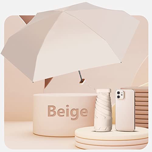 Esufeir Mini Travel Sun Umbrella For Purse With Case,Small Compact Uv Umbrella For Sun And Rain,Lightweight & Portable,Windproof Parasol Umbrella With 99% Uv Protection For Women Men Kids (Beige) #TOP7