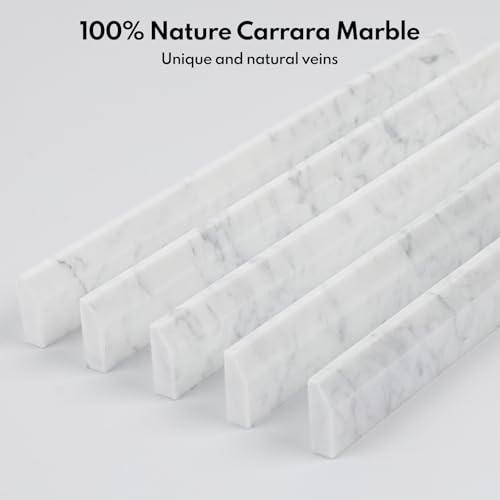 Lovdeco Carrara White 4/5" X 12" Marble Pencil Liner Tile, Edge Trim Molding for Shower and Backsplash, Bullnose Tile Trim Ploish, 10 Pcs/Box by Lovdeco - Used condition - Image 3