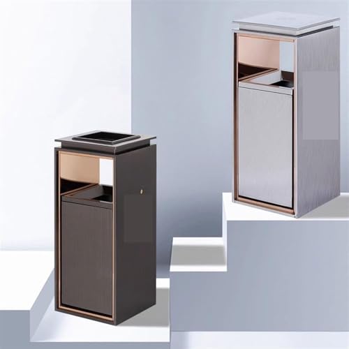 Commercial Outdoor Trash Can with Ashtray - Stainless Steel Hotel Lobby Garbage Bin for Elevator & Entrance - Durable Brown Vertical Waste Container