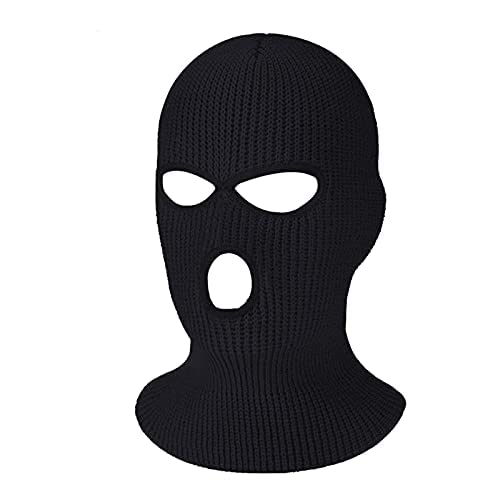 ELizoop Winter Knitted Balaclava 3 Hole Full Face Mask Ski Cycling Outdoor Sport (Black), One Size-Medium