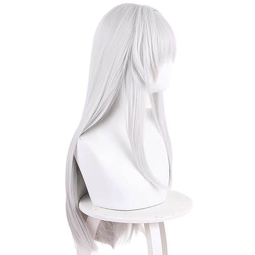 Image of 27in /70CM Long Gray SILver White Straight Wig with Bangs Women Halloween 60s Men's Hippie Wigs Queen Witch Devil G and Dem Anime COS Inuya Wigs Game HSR Cosplay wig Christmas,Comic con,Game Show,Party