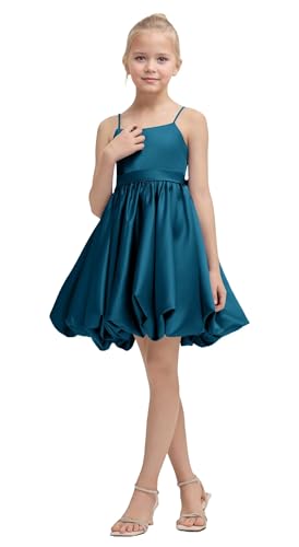 Satin Flower Girl Dresses for Wedding Knee Length Girls Party Dress Junior Bridesmaid Dress with Bow