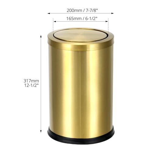 Image of QWORK Antique Gold Trash Can, 2.4 Gallons Stainless Steel, Waterproof, Rustproof with Swing Lid