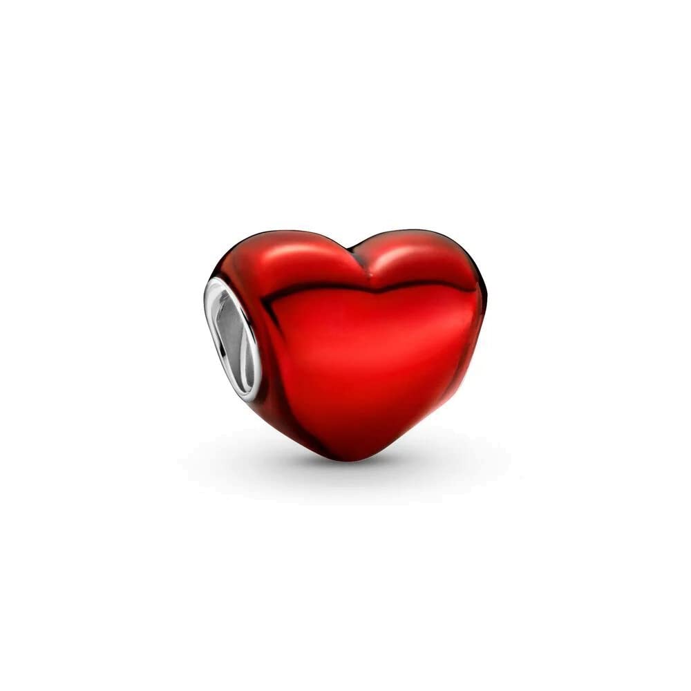 LkwidiMetallic Red Heart Charm 925 Sterling Silver Pendant,Girl Jewelry Beads Gifts for Women Bracelet&Necklace A0079, Silver, Cubic Zirconia