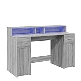ULUYYUC Küchentisch Schminktisch Bartisch Beistelltisch Couch - LED-Schreibtisch Grau Sonoma 140x55x91 cm Holzwerkstoff für Jugendzimmer Balkon Wohnzimmer Küche