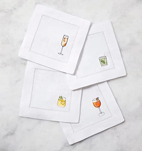 Sferra Aperitivo Embroidered Linen Cocktail Napkins (6X6), Set Of Four #TOP28