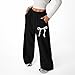 Malibure Girls Baggy Sweatpants Teen Trendy Wide Leg Y2K Bow Sweatpants Elastic Waist Drawstring Comfort Sweat Pants Cute Clothes for Teens Teenager Clothing Black 11-12 Years