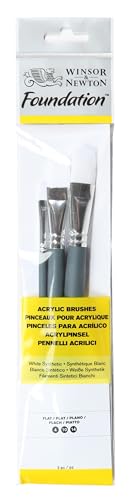 Winsor & Newton 5295002 - Set di pennelli fondotinta, pennelli acrilici, 3 Pezzi, Pennello Piatto n. 4, 10, 14, Manico Corto