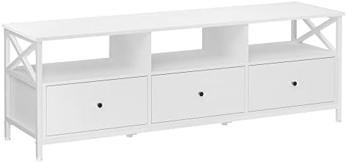 VASAGLE TV Stand, TV Cabinet for up to 65 Inch TV, TV Table with 3 Drawers and 3 Open Shelves, 40 x 147 x 50 cm, for Living Room, Bedroom, Steel Frame, White LTV301W46