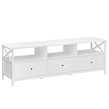 [Offener und verdeckter Stauraum] Dieser 40 x 147 x 50 cm große Fernsehtisch ist für Fernseher von bis zu 65 Zoll geeignet. Außerdem verfügt er über 3 Schubladen zur Aufbewahrung und 3 offene Ablagen zur Präsentation kleinerer Gegenstände