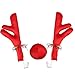 ​Christmas Reindeer Antlers Car Kit – 2 Set Plush Rudolf with Jingle Bells & Red Nose, Easy-Install for SUV/Truck/Car (Brown and red)​