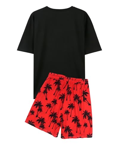 VahRuta Mens 2 Piece Summer Outfits Beach Vacation Outfit Hawaiian Coconut Printed Tee and shorts Set2