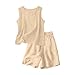 Girls Summer Cotton Linen Vest Shirts Shorts 2PC Sets Kid Sleeveless Spaghetti Strap Tank Top (Khaki-A, 11-12 Years)