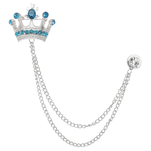 Image of PATIKIL Crown Hanging Chain Brooch Pins | Rhinestone Suit Pins Fashion Crystal Lapel Pins for Women Men