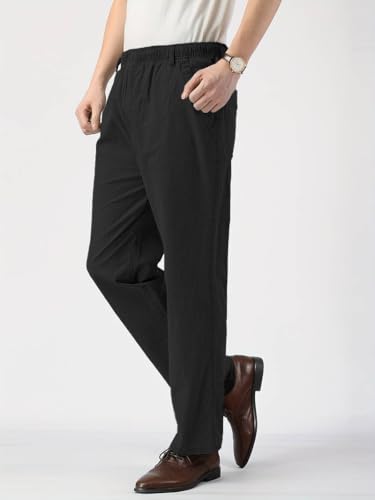 Image of TAGDO Men's Linen Pants | Elastic Waist Pants | Casual Trousers for Men | Straight Fit | Everyday Casual Pant | Perfect for Beach, Resort, Lounge & Vacation Wear (2060)