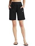 BALEAF Women 8 Inch Swim Board Shorts Long High Waisted Quick Dry Trunks Lightweight Boardshorts Pockets Modest Black XXL