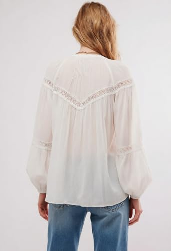 Image of Women Summer Sheer Tie Front Top Y2k Peplum Chiffon Blouse Eyelet Long Sleeve Flowy Lace Beach Cover Up Boho Tops