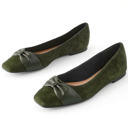 Women Square Toe Ballet Flats with Bow Slip On Suede Flats Shoes Closed Toe Ballerina Flats Bow-tie Comfortable Matte Flat Heel Dress Shoes Office Work Flats Daily Driving Club Cute 4-11 M US