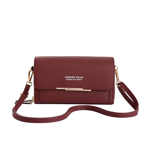 Beautifullife Smile Bolso de hombro pequeño ligero para mujer, de piel sintética, cartera para teléfono celular, tarjetero, bolso con correa ajustable, Red, Large