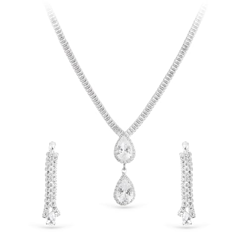 Image of Rubans White Zircon Studded Necklace Set Earrings Stylish Jewellery Gift
