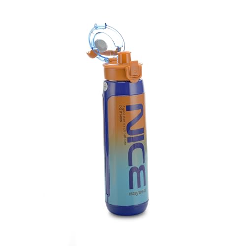 Image of Nayasa Plastic Turbo 600 ml BPA Free | Leak Proof | Push Button Cap Water Bottle for School, College & Office | Dark Blue