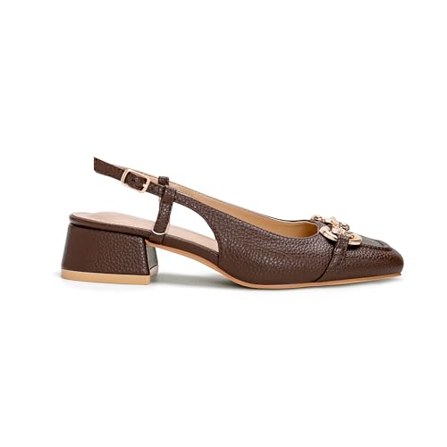 Image of Slingback Mary Jane Heels for Women Low Block Heel Closed Square Toe Pump Shoes Heels Classic Daily Office Dressy Shoes