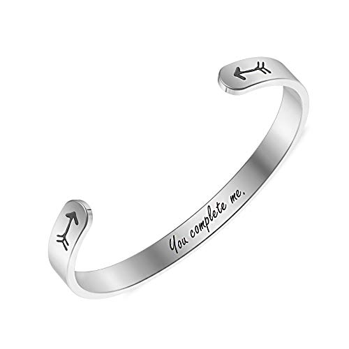 Lolalet Armreif vergoldet Edelstahl Oval Verstellbar Offen Pärchen Armband, Glatt Poliert Secret Message(YCM) Armreif Schmuck Bracelet für Herren Damen -Silber