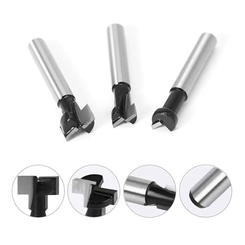 KEWAYO Fräser Schaft, 3 Stücke Fräser Set, T-Nutfräser T-slot & T-Track Slotting, Fräsen Werkzeug Set,6.35m Schaft Cutter Router,Oberfräse Fräser, T Nut Fräser Router Bit Set