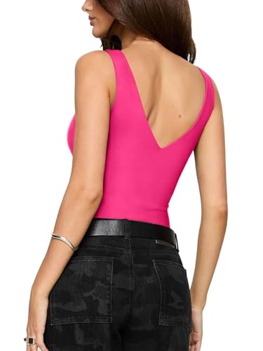 REORIA Butsmooth® Women’s Trendy Sexy Plunge Deep V Neck Sleeveless V Backless Going Out Tank Bodysuits Tops