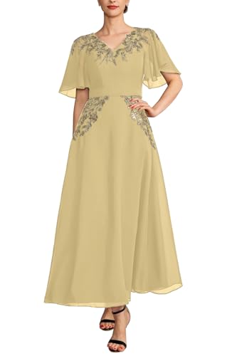 Women's Mother of The Bride Dresses for Wedding Formal Dresses with Sleeves Lace Chiffon Evening Gowns