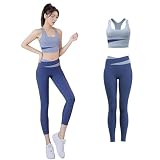 [SooPii] スポーツウェア レディース ヨガウェア トレーニングウェア スポーツブラ スポーツブラジャー ヨガパンツ レギンス ハイウエスト【揺れないブラジャー 吸汗速乾 伸縮通気 快適な動き】 2点 上下セット おしゃれ (01.ブルー, XL)
