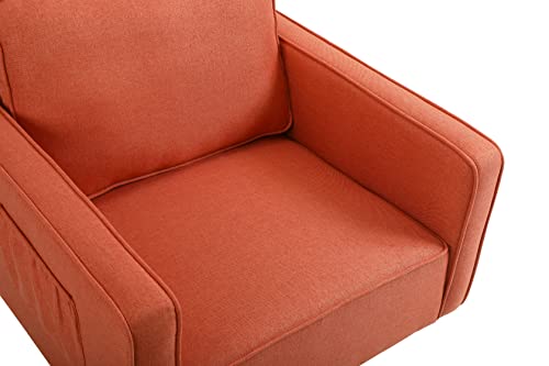 Mcltopz Swivel Accent Chair Armchair, Modern Linen Fabric Upholstered Accent Swivel Chair, Comfy 360° Swivel Chair 30.7''W Single Sofa Chair W/Silver Chrome Base For Living Room Bedroom (Orange) #TOP5