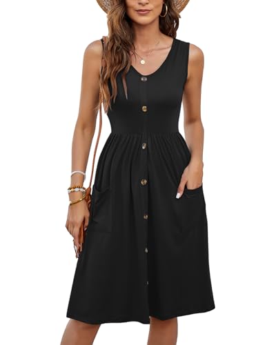 Image of MOLERANI Women Summer Dresses Sleeveless Casual Loose Swing Button Down Midi Dress with Pockets