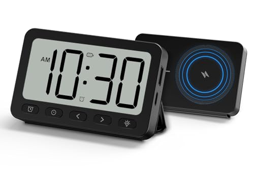 ANJANK Digital Travel Alarm Clock, 6000mAh for MagSafe Battery Pack, Portable Magnetic Power Bank, Wireless Charger for iPhone 16/15/14/13/12, USB-C & USB-A Charging, Foldable LCD Clock with Backlight