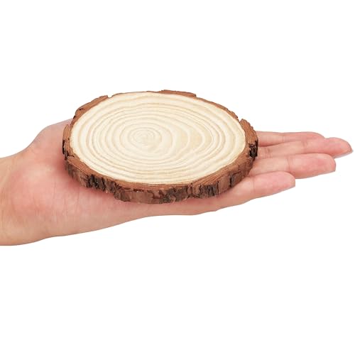 Kurtzy 10 Pack of 10mm Thick Unfinished Natural Wood Slices - 10-11cm Diameter - Rustic Wooden Log Discs with Bark & Smooth Finish - for Arts & Crafts, DIY, Coasters, Decorations, Christmas Ornaments