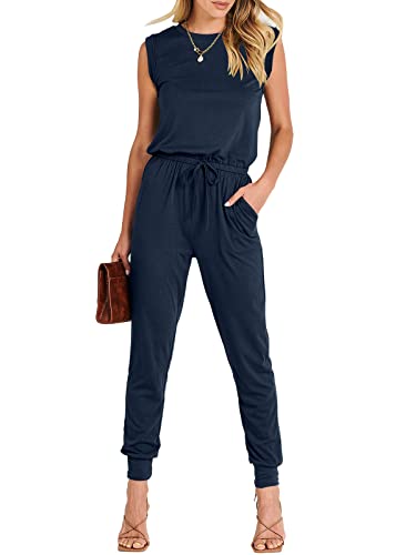 ANRABESS Women's Summer Tank Jumpsuit Casual Loose Sleeveless Beam Foot Elasitic Waist Jumpsuit Romper with Pockets A330zanglan-S