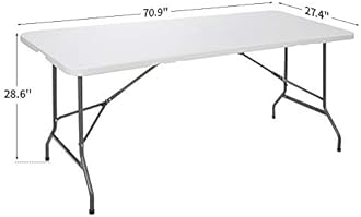 SUPER DEAL 6FT Folding Table for Indoor Outdoor, Portable Heavy Duty Fold-in-Half Plastic Dining Picnic Party Camping Table with Carrying Handle