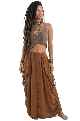 Thaluta Women's Maxi Boho Skirt Convertible to Loose Palazzo Pants 2 Big Pockets Organic Cotton One Size Elastic Waist (US, Alpha, One Size, Regular, Regular, Burnt Orange)