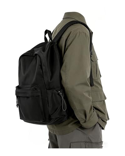 BJLFS Black School Backpack for Girls Women, Waterproof High School Book Bag Cute Backpack for Men Teens Boys, Small Lightweight Simple Basic Middle School Back Pack Daypack Mochilas Escolares para