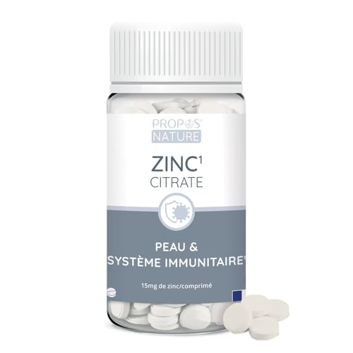Citrate de Zinc - 60 comprimés - Peau, Ongles et cheveux - Système immunitaire - Dosé à 15mg de zinc par comprimé - PROPOS'NATURE